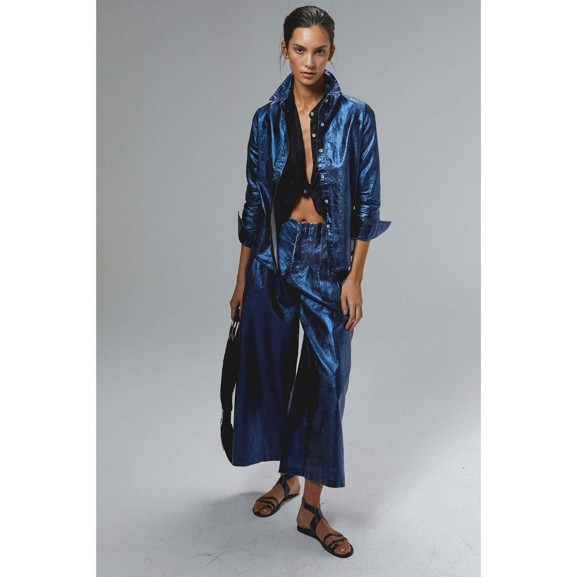 San Marino Metallic Linen Shirt - Gold