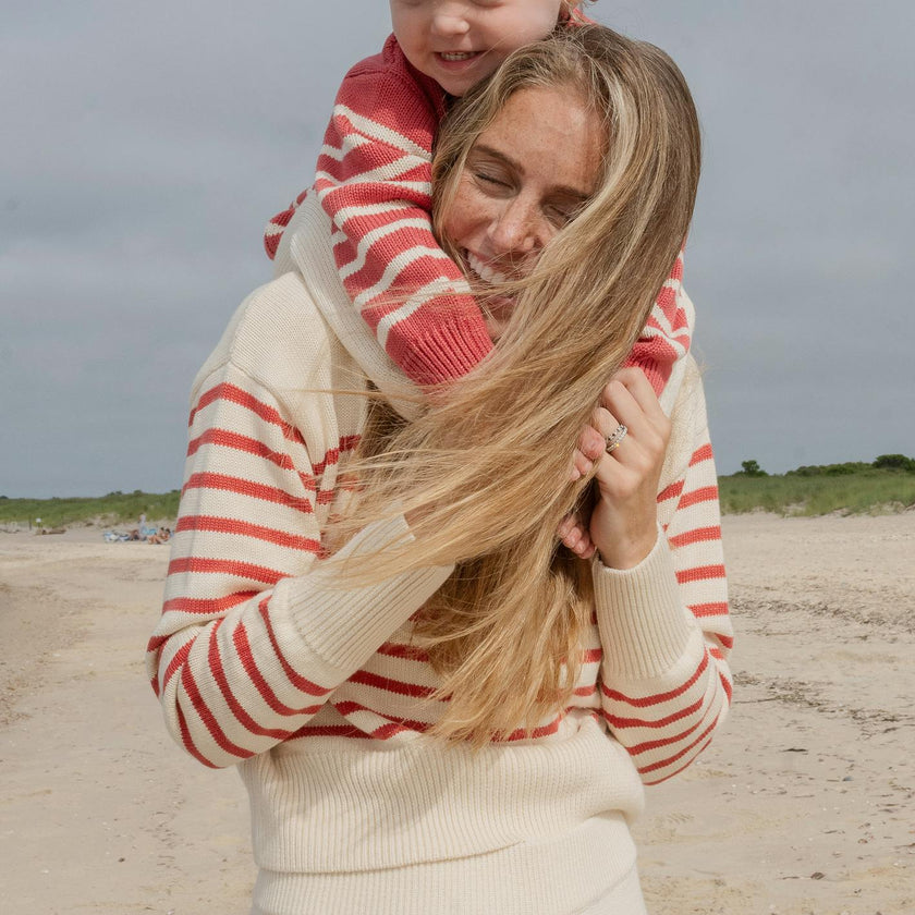 Women's Cream And Red Stripe Cropped Sweater