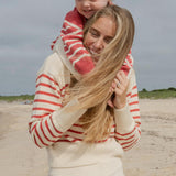 Women's Cream And Red Stripe Cropped Sweater