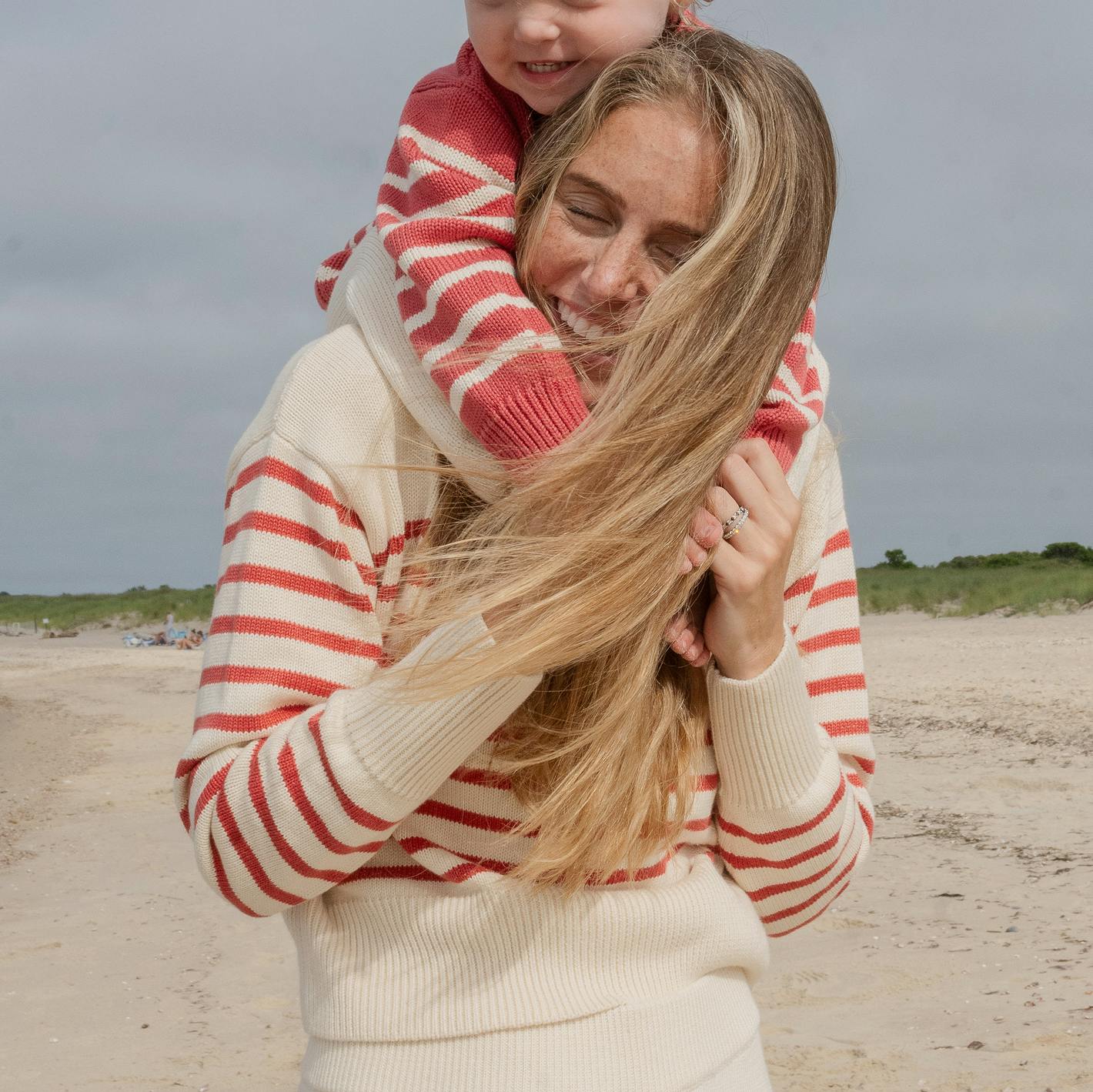 Women's Cream And Red Stripe Cropped Sweater