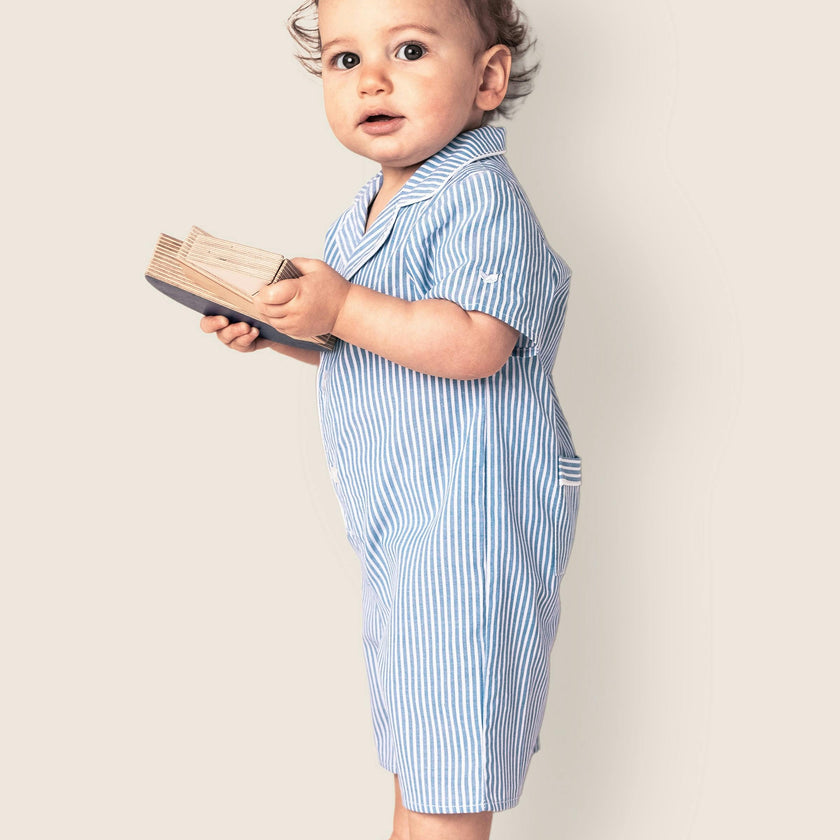 Baby's Twill Summer Romper in French Blue Heritage Stripe