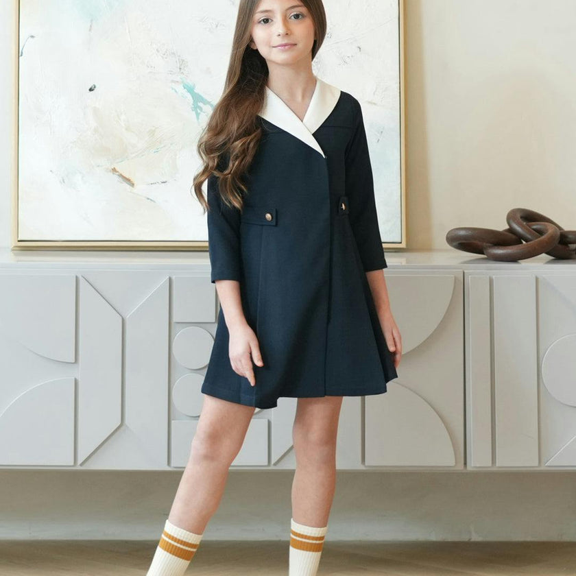 Zelie dress (dark-sapphire tweed)
