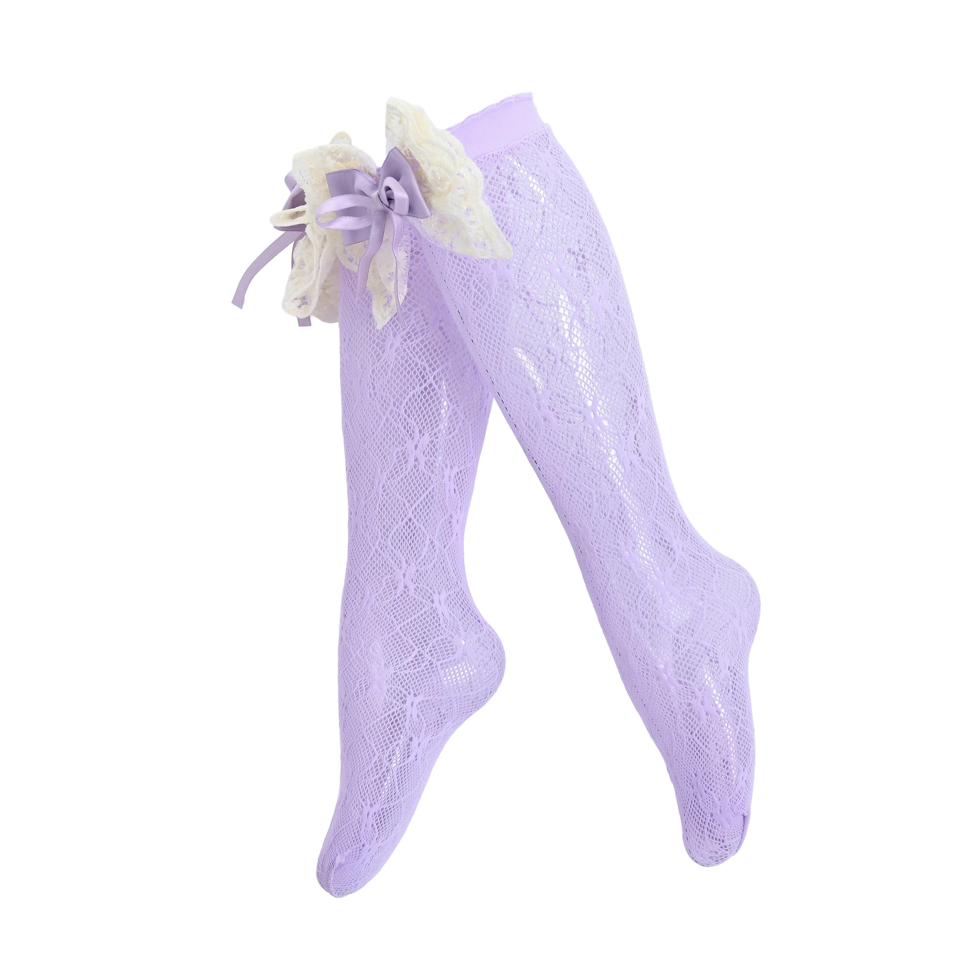 Embroidered Ribbon Bow Long Socks