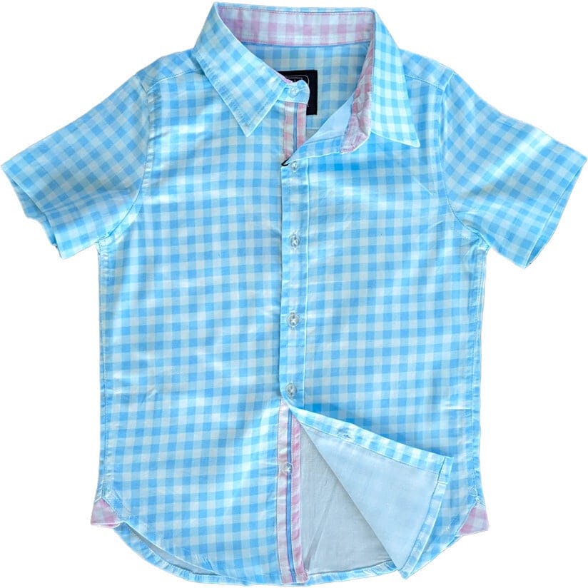 Gingham Blue Shirt in Short Sleeves