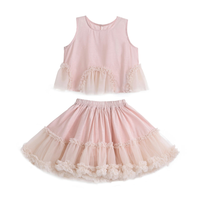 Pink Tulle Ruffle Skirt Set