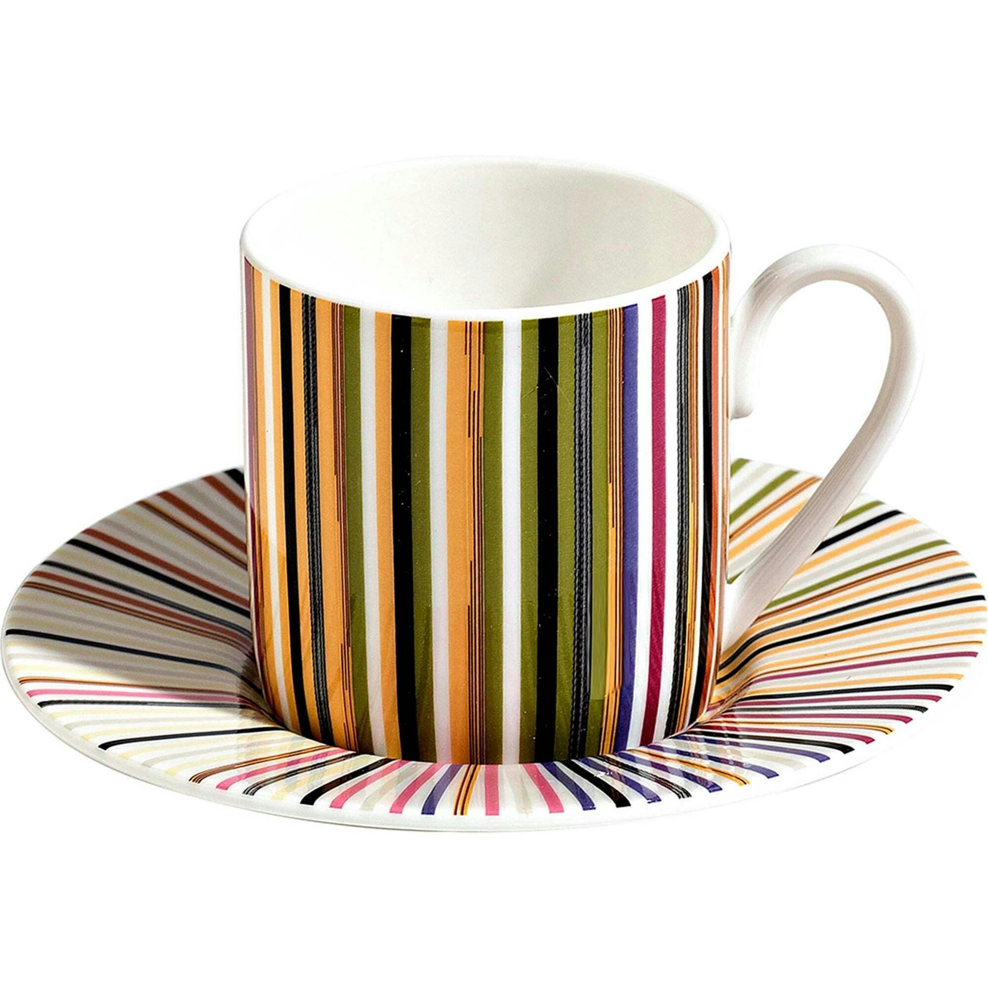 Coffee Cup & Saucer Stripes Set of 2 In Luxury Box Jenkins 156 Diam. 2.3
