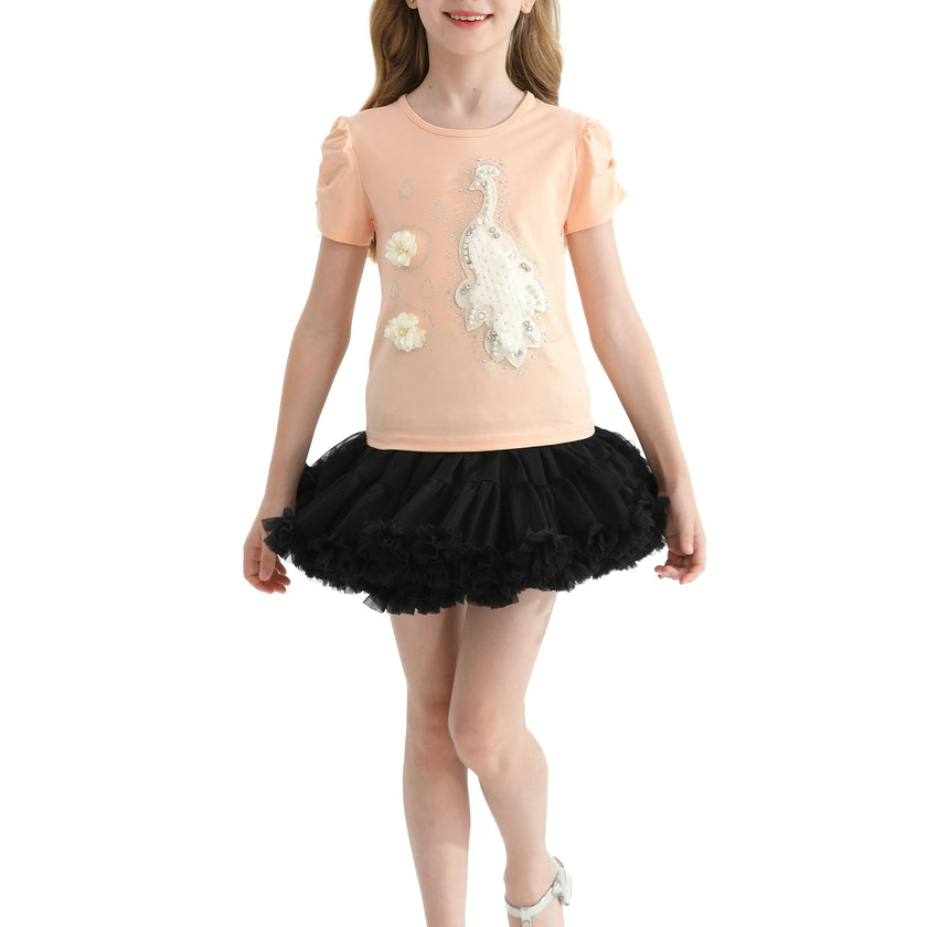 Peach Peacock Applique T-Shirt