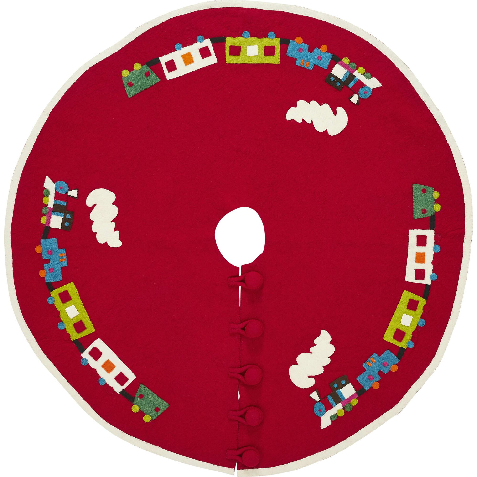 Handmade Toy Train Red Christmas Tree Skirt Felt 26