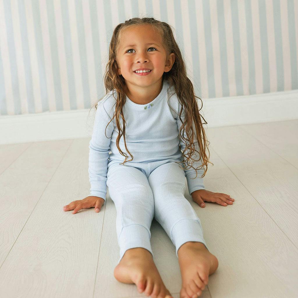 Soft Cloud Blue Pointelle Rosette Classic Pajama Set