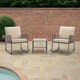 Teamson Home Steel Frame Rocking Chair Conversation Set with Rope Accent Outdoor Furniture