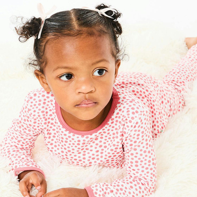 Long Sleeve Pajama Set - Coral Dots