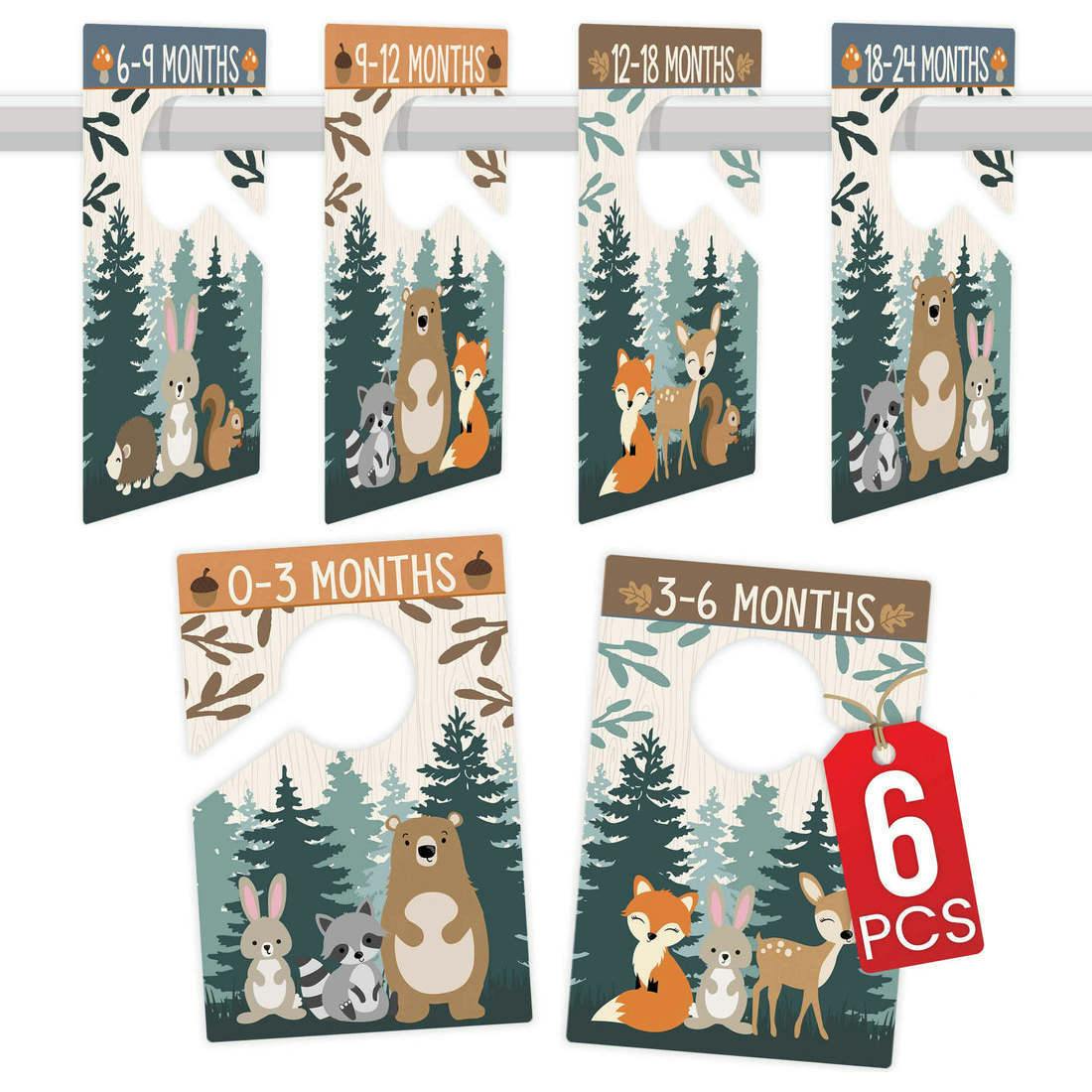 6-Piece Woodland Baby Closet Dividers & 6-Piece Nursery Wall Art Prints Baby Shower Gift