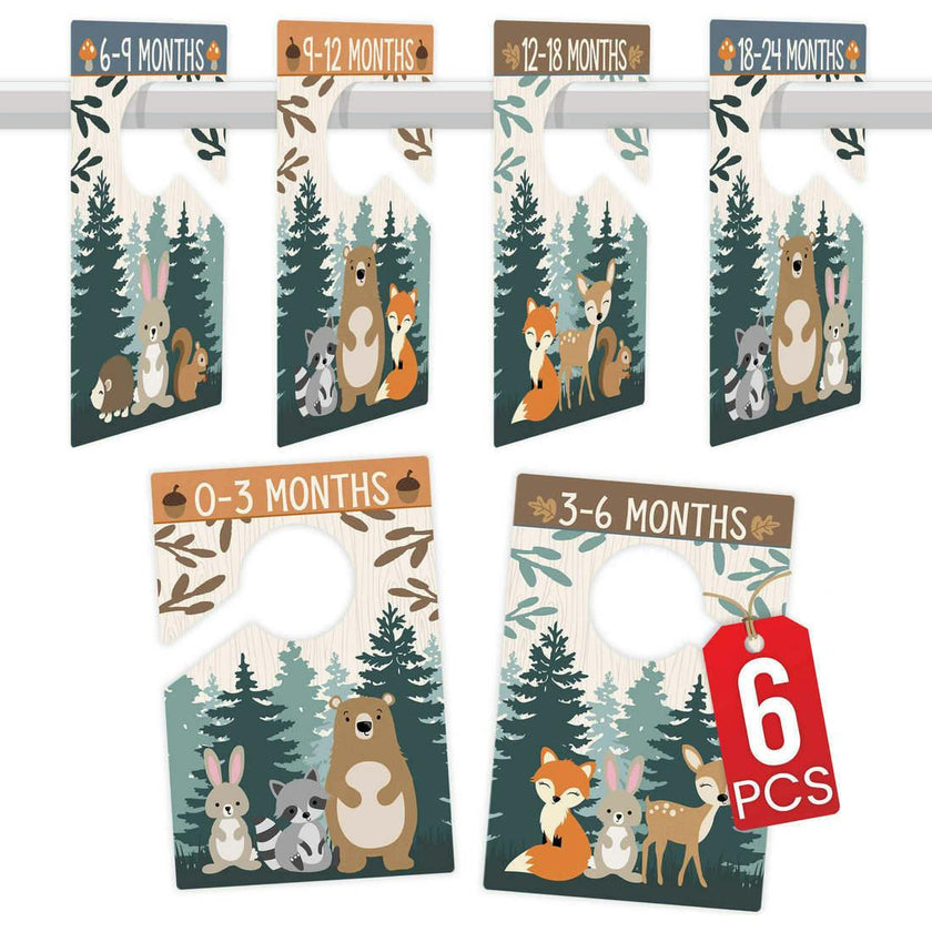 6-Piece Woodland Baby Closet Dividers & 20-Piece Baby Milestone Stickers Baby Shower Gift