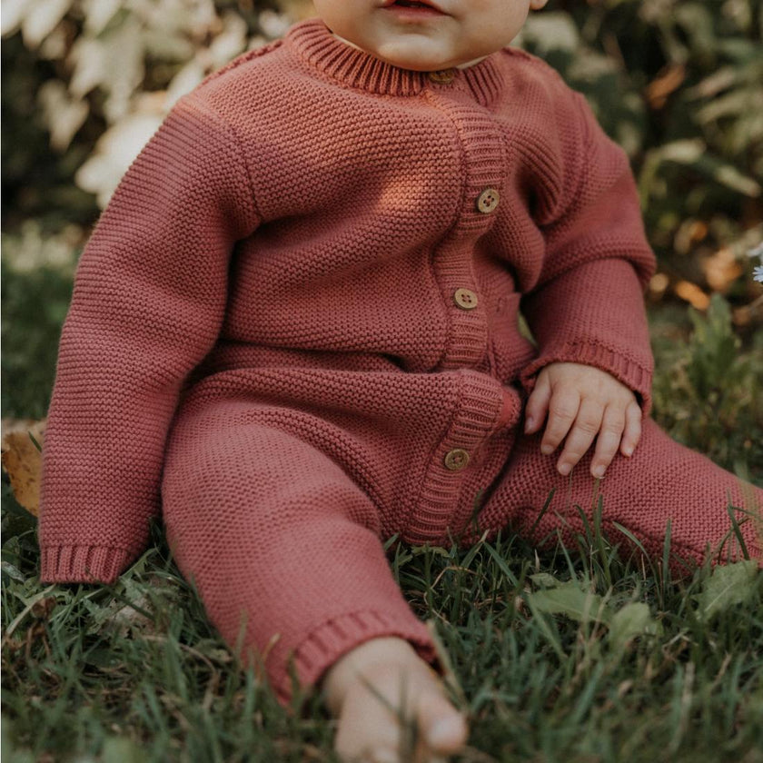 Penelope Garter Stitch Romper in Rosewood