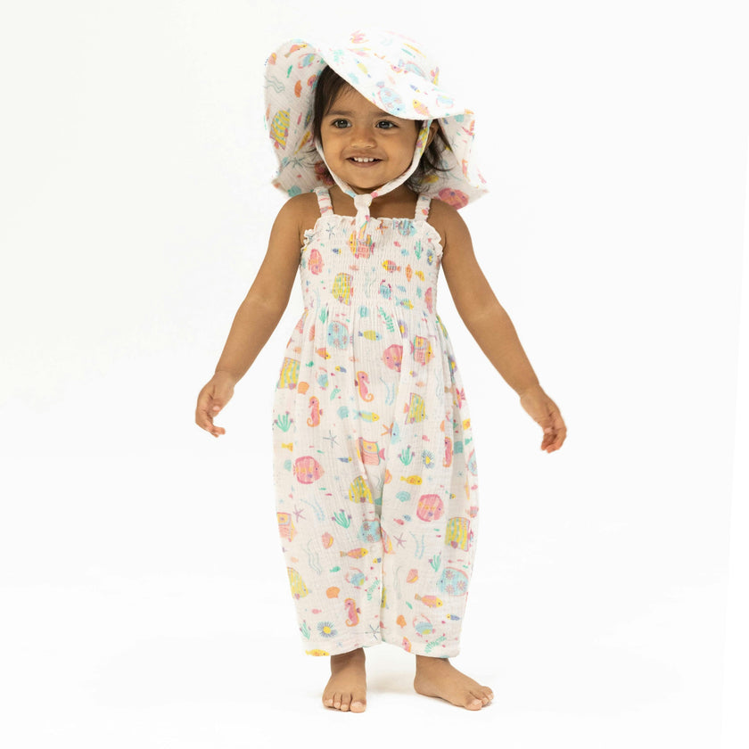 Sunny Coral Reef Fish - Smocked Romper