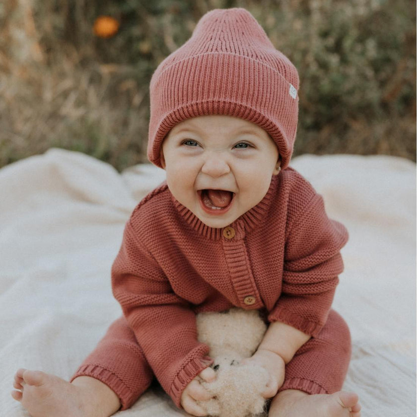 Penelope Garter Stitch Romper in Rosewood