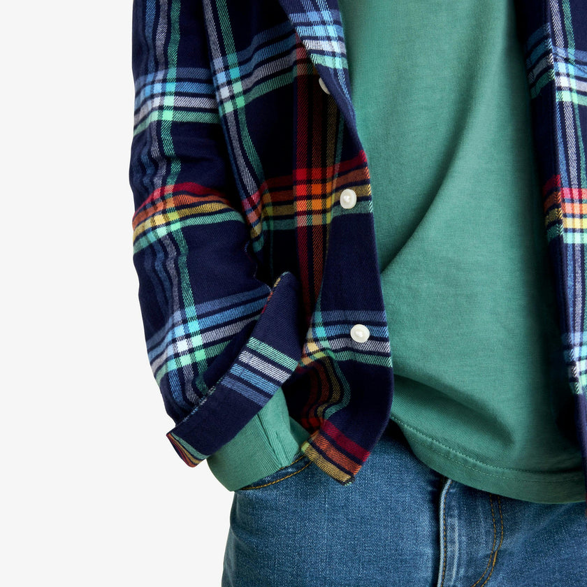 Kids long sleeve flannel button down in rainbow plaid