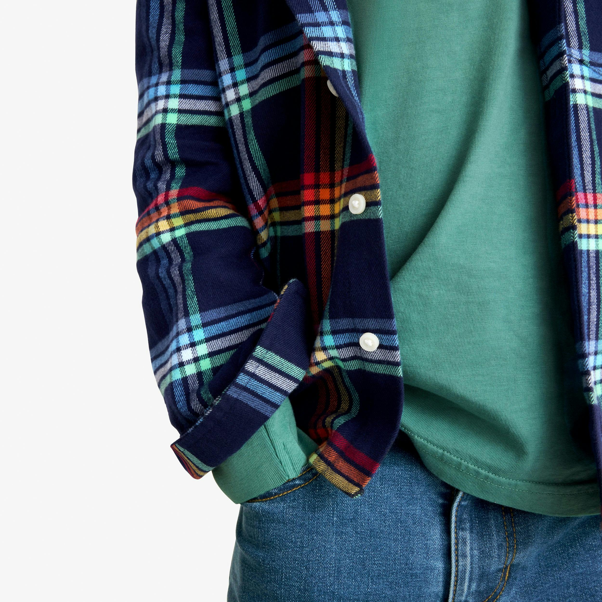 Kids long sleeve flannel button down in rainbow plaid