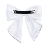White Pearl-Trimmed Satin Hair Clip