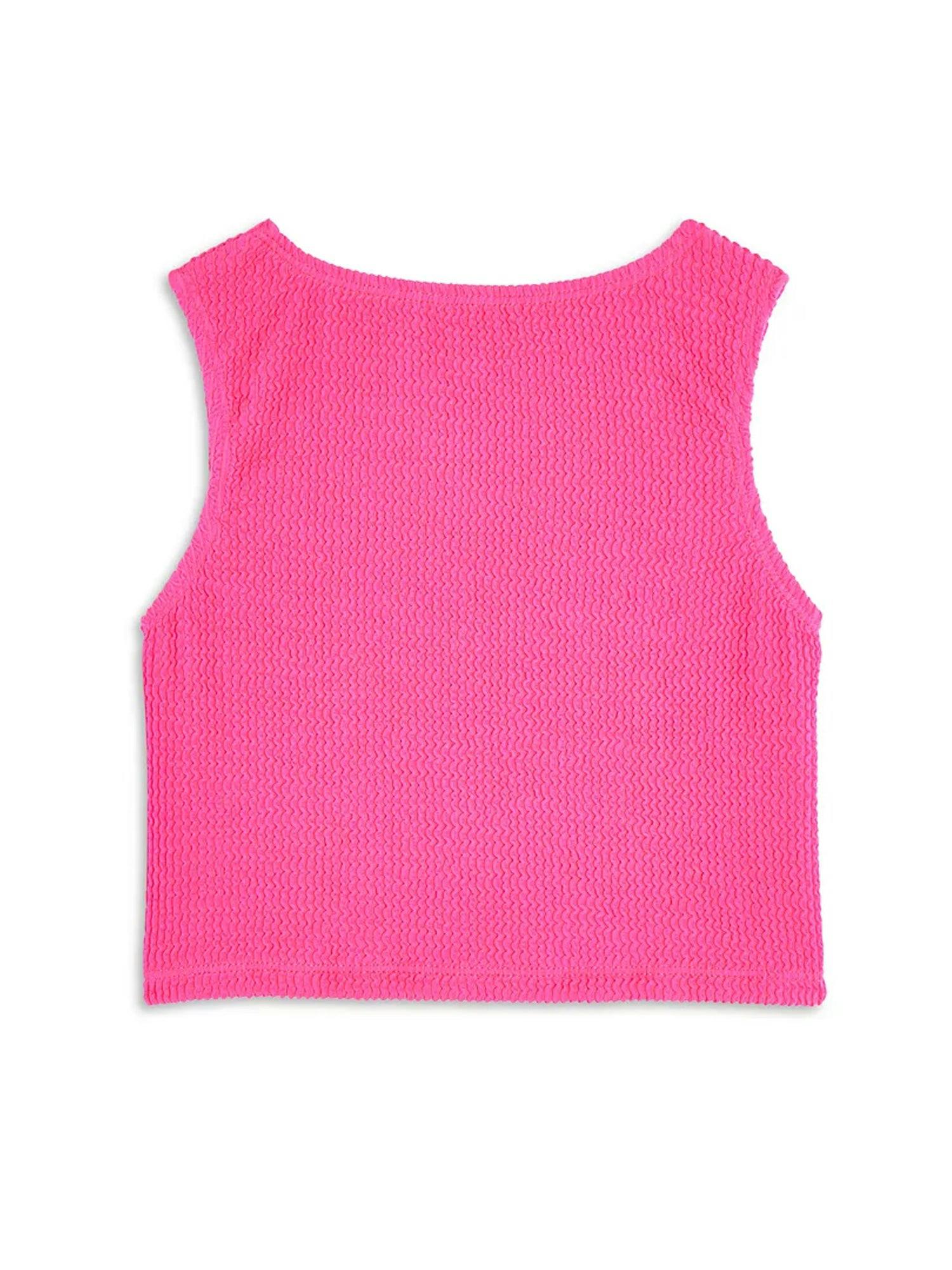 Crinkle Cropped Tank Top - Fuchsia