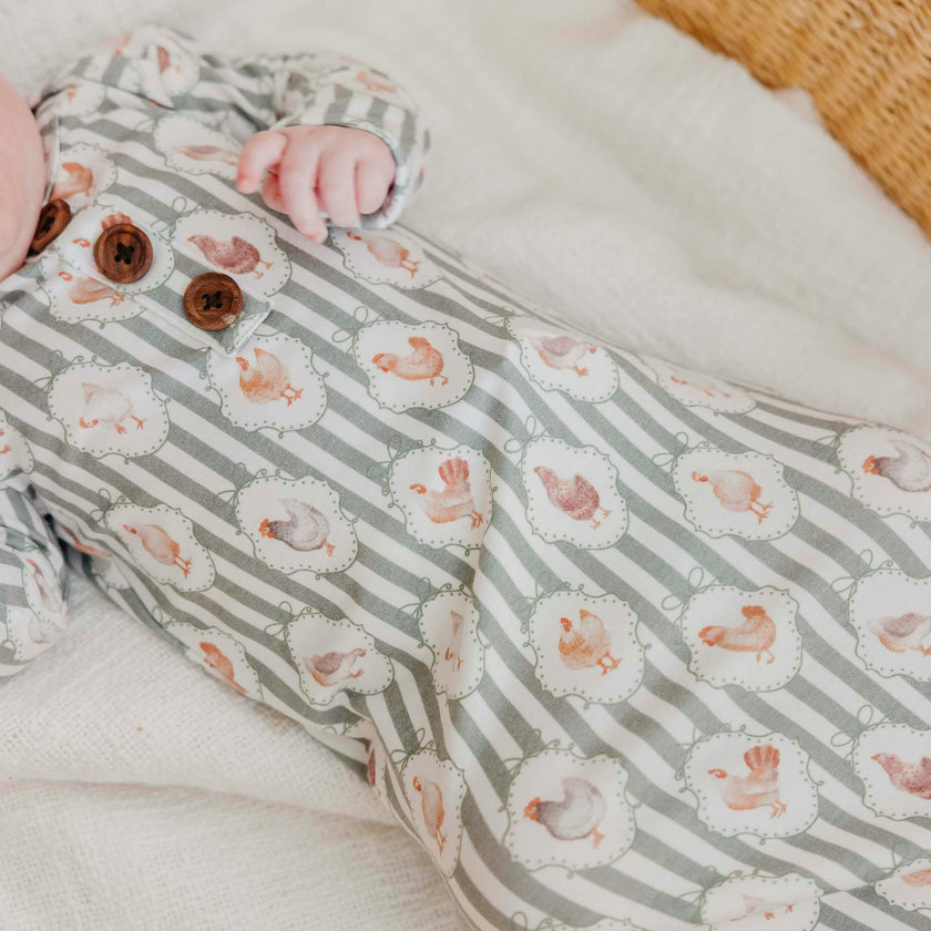 Newborn Wood Button Knotted Gown - Constance