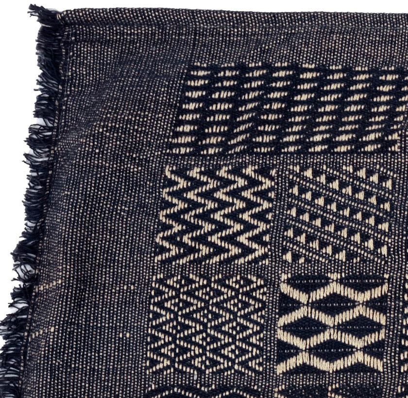 Artisan Hand Loomed Cotton Table Runner - Indigo Blocks - 18"x96"