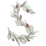 Snow Covered Magnolia Leaf & Eucalyptus with Sugar Berry Iced Seed Pods Christmas Garland Holiday Table Runner