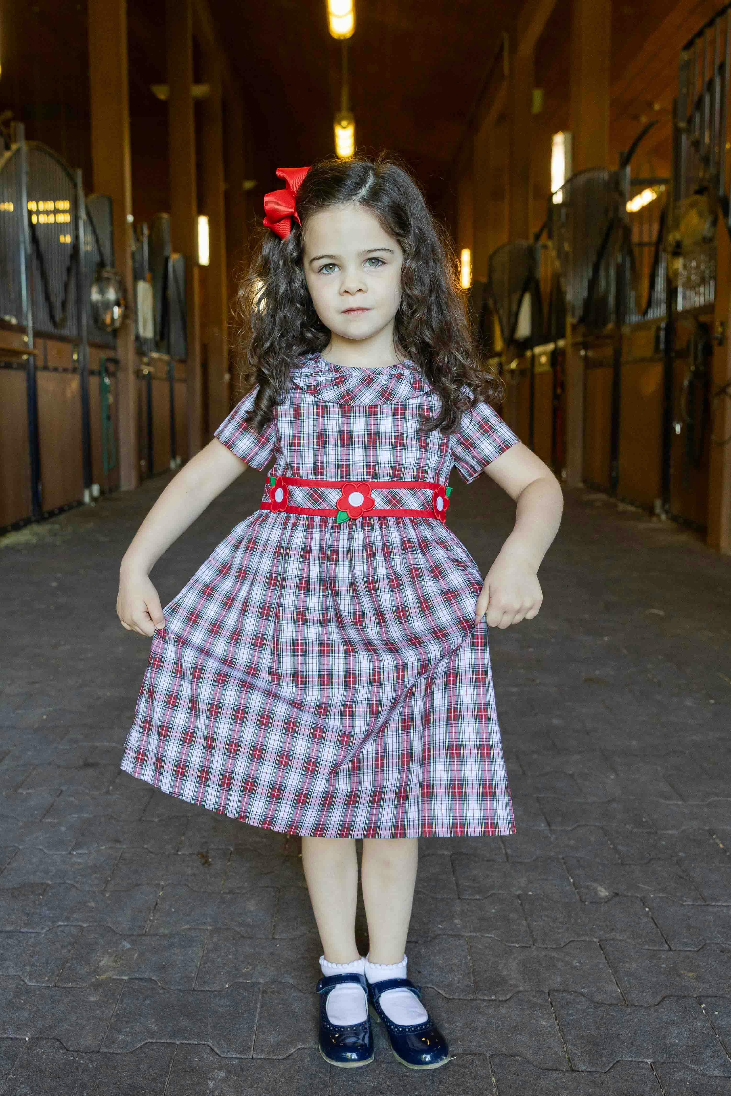 Plaid Dress with Neck Ruffle