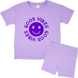 Happy Face "GOOD VIBES" Message T-Shirt and Short Set Kids