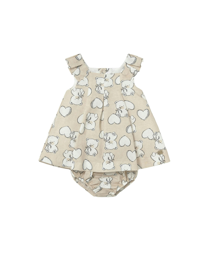 Teddy Bear Print Dress with Nappy Cover