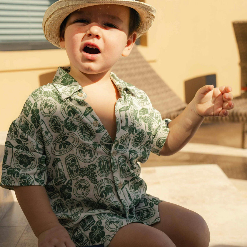 The Passport to Paradise - Boys Linen Passport Stamp Hawaiian Short