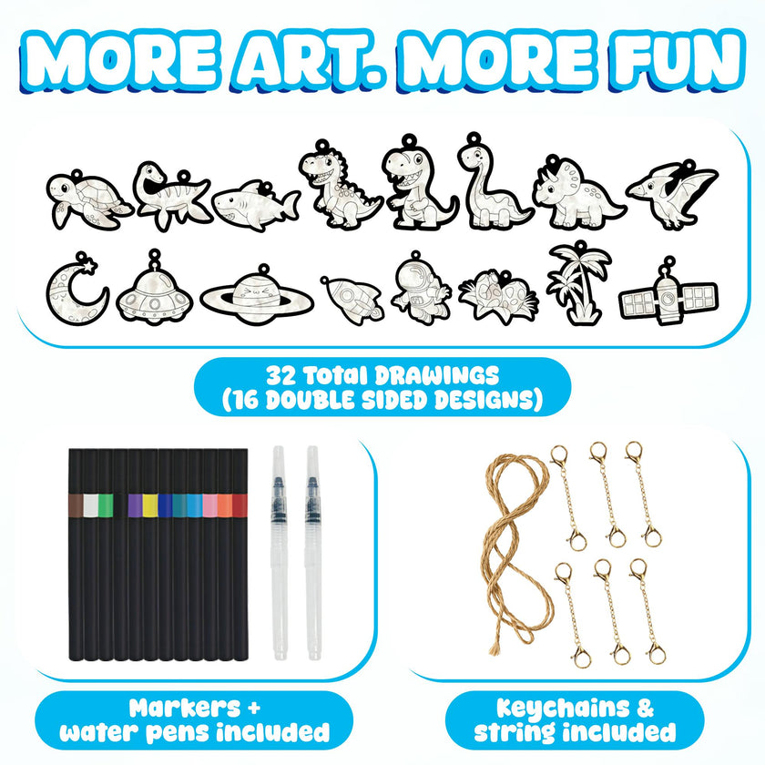 Aqua Fluffs Mess-Free 3D Art Kit for Kids Double-Sided Water-Activated Craft with Dinosaur & Space Designs, No Glue or Paint, Creative Activity Ages 3–8
