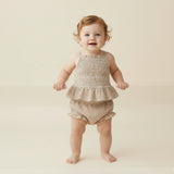Organic Smocked Top And Bloomer Set - Caramel Check