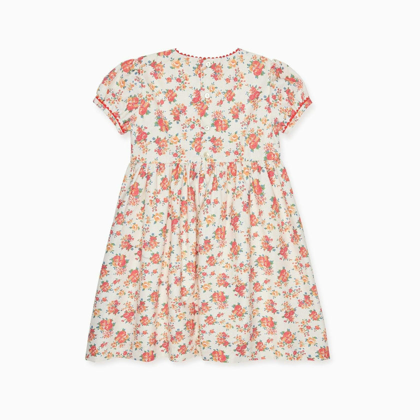 Coral Floral Soraya Girl Hand-Smocked Dress