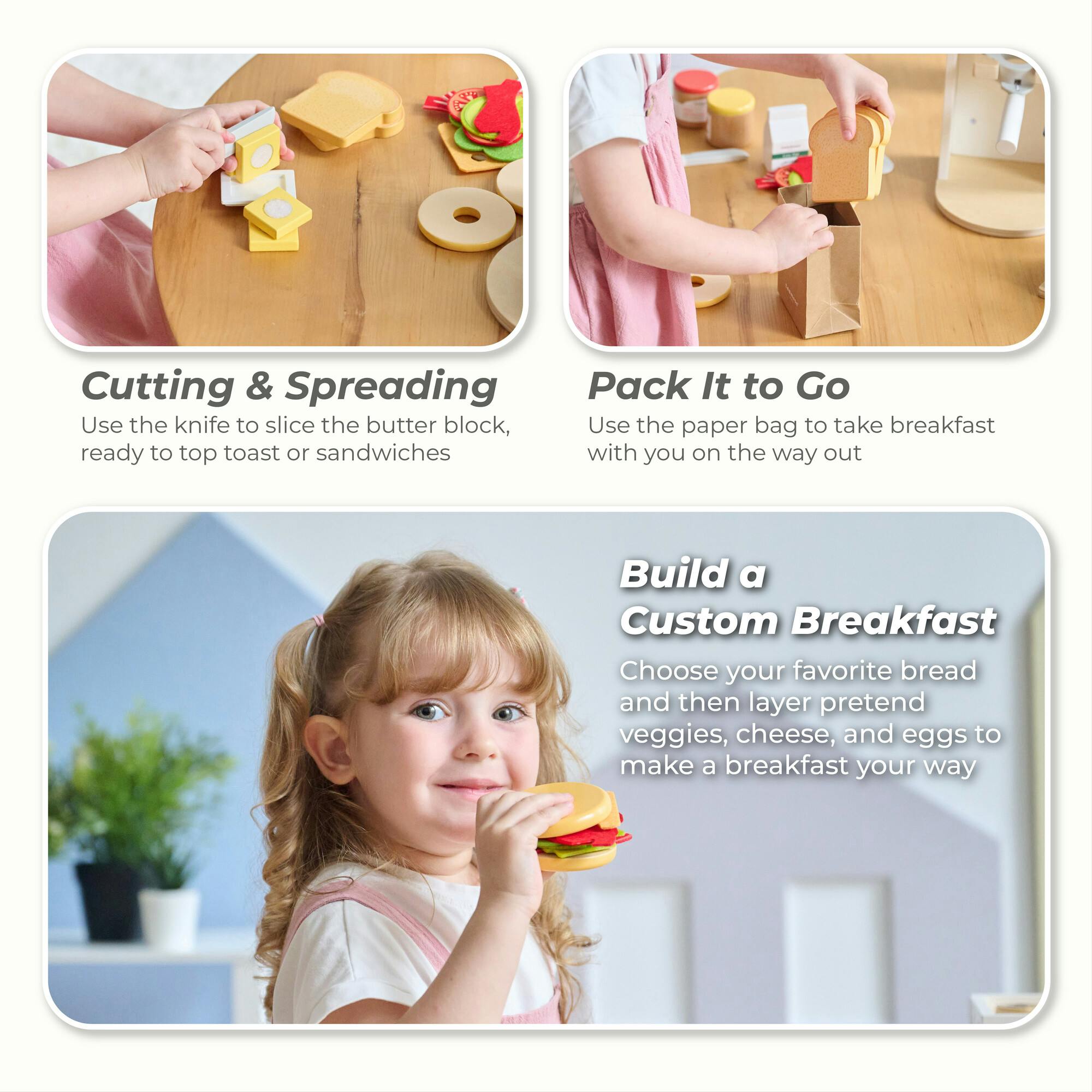 Teamson Kids Little Chef Santa Barbara Wooden Healthy Breakfast to Go with 27 Accessories