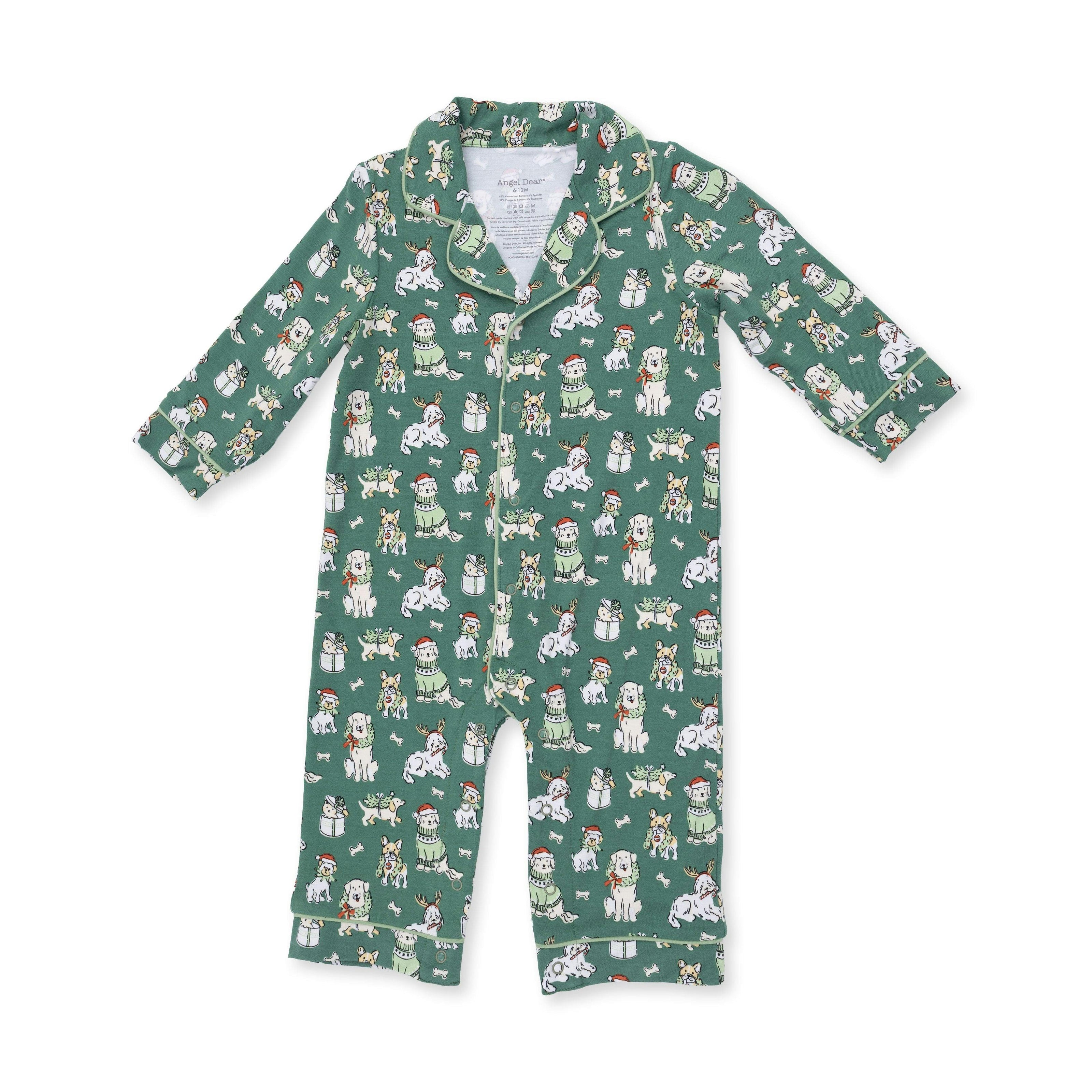 Christmas Dogs Uni - Bamboo - Long Sleeve Coat Style Romper