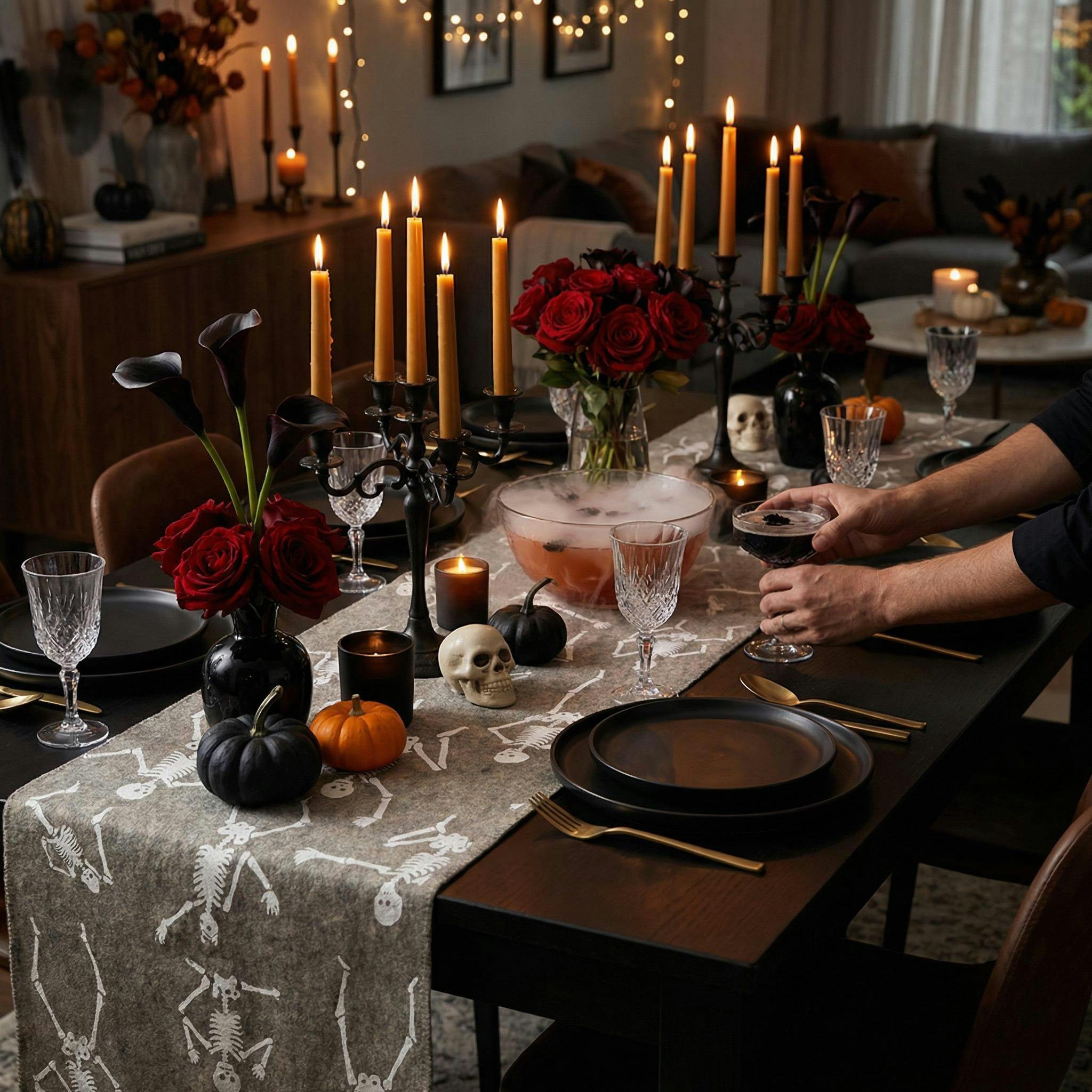 Hand Felted Wool Halloween Skeleton Table Runner - 16