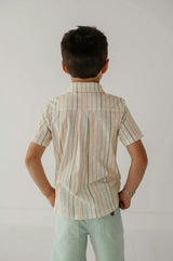 Boys Collar Button Shirt in Vintage Rainbow Stripe