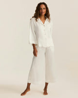 The Olivia Wide Leg Silk Pajama Set in White