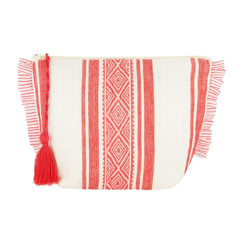 La Plage Ruffle Pouch Red Dobby Stripe, Red Dobby Stripe