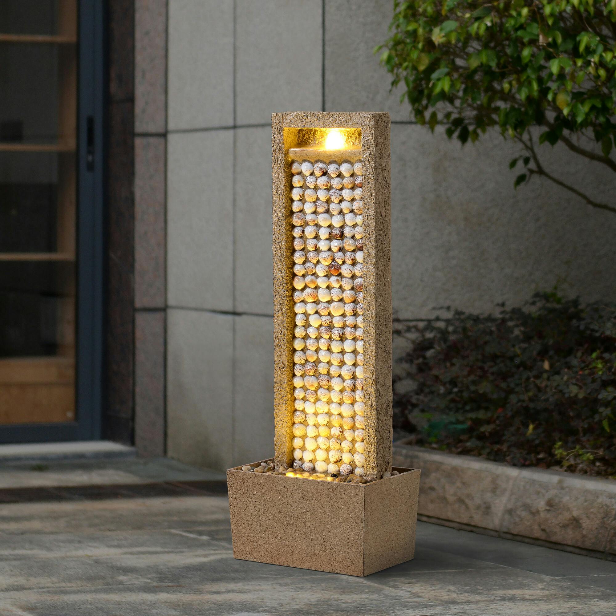 Teamson Home Coastal Seashells Design Outdoor Water Fountain with Warm Glow Lighting