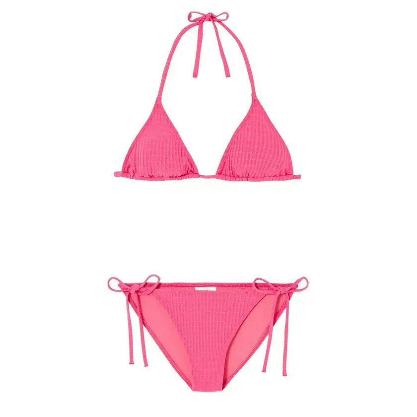 Girls' triangle two-piece swimsuit, pink/gold | CALYPSO 2P TRIANGLE