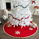 Handmade Snowflakes Red Christmas Tree Skirt Felt