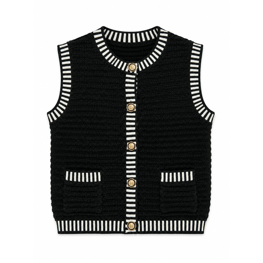 Rib Striped Trim Knit Vest