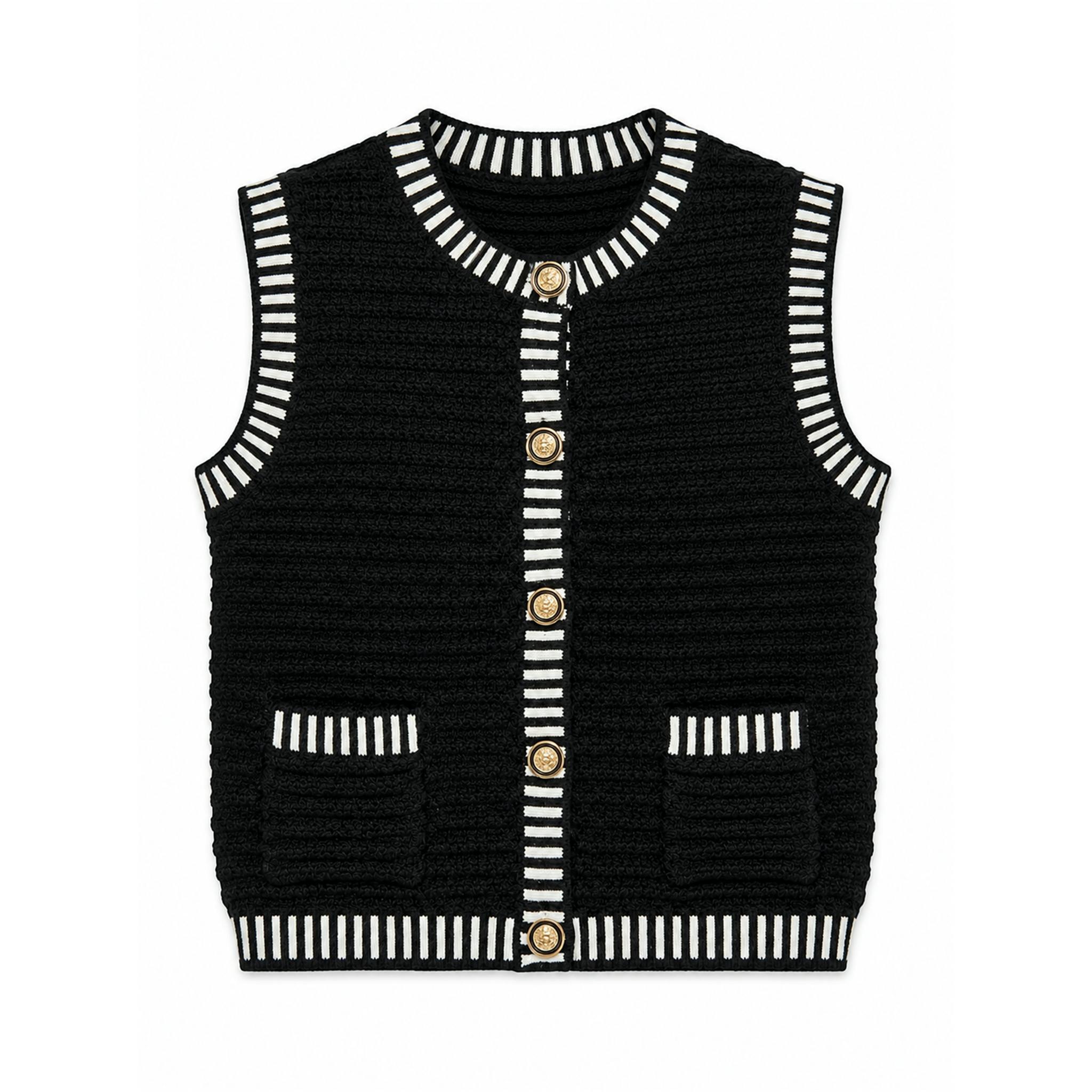 Rib Striped Trim Knit Vest