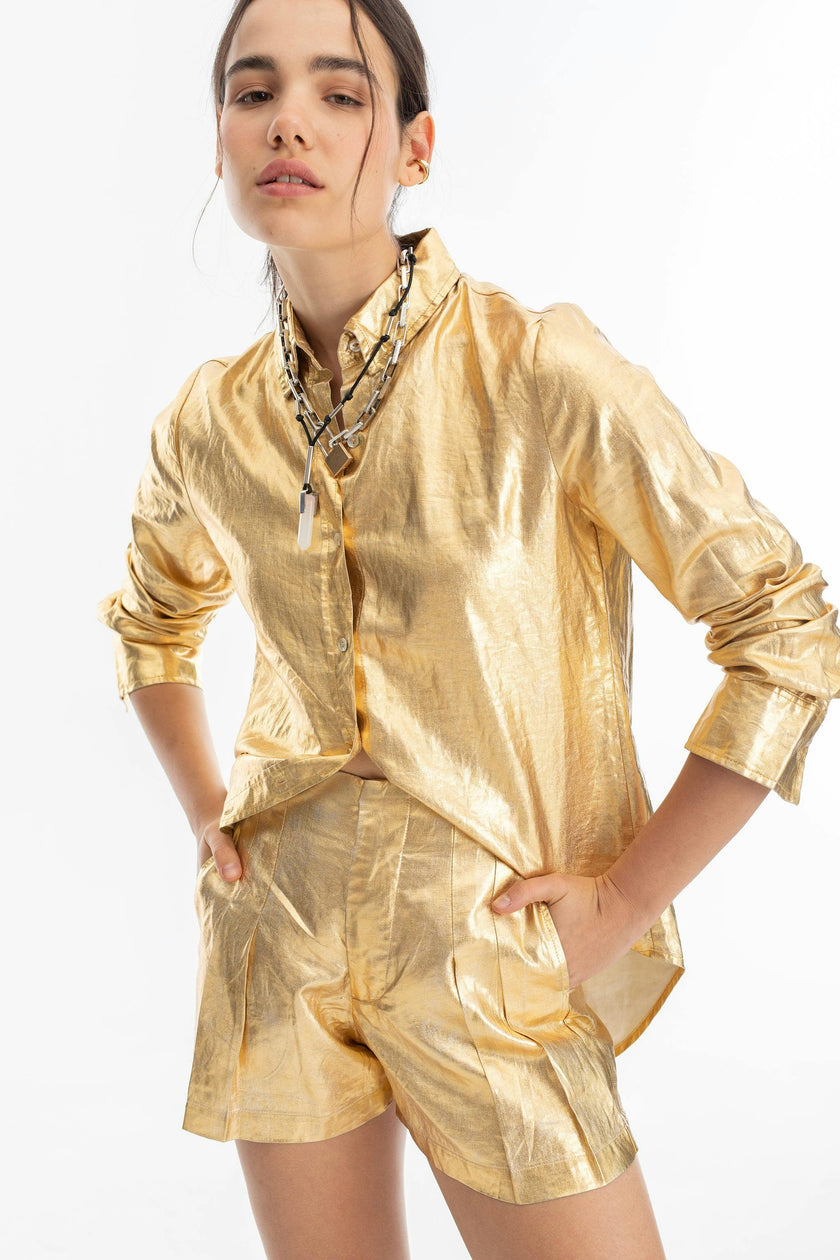 San Marino Metallic Linen Shirt - Gold