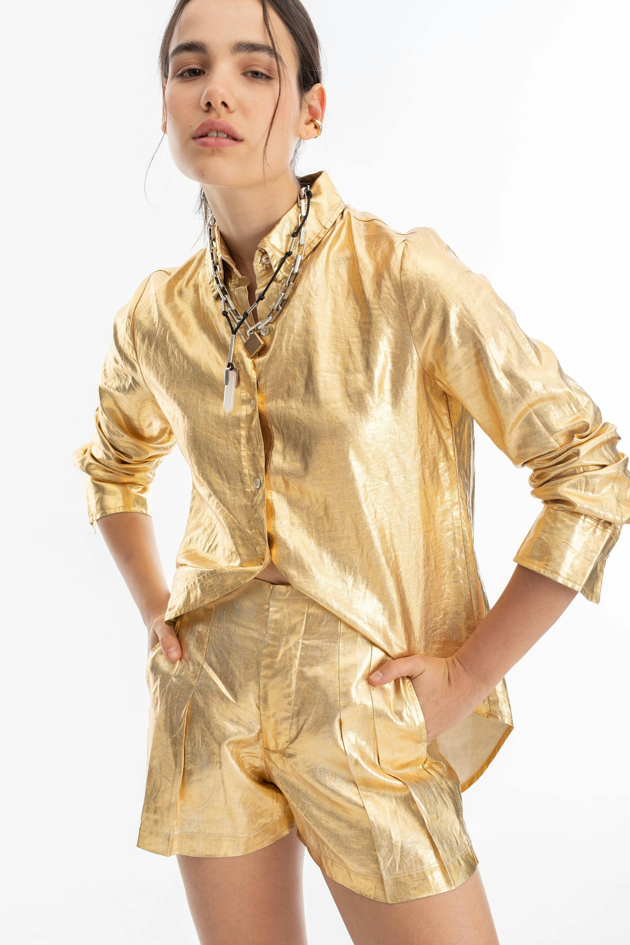 San Marino Metallic Linen Shirt - Gold