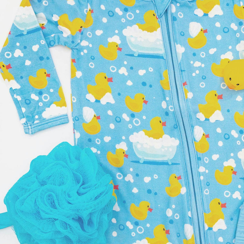 Soft & Stretchy Zipper Footie - Rubber Duckies