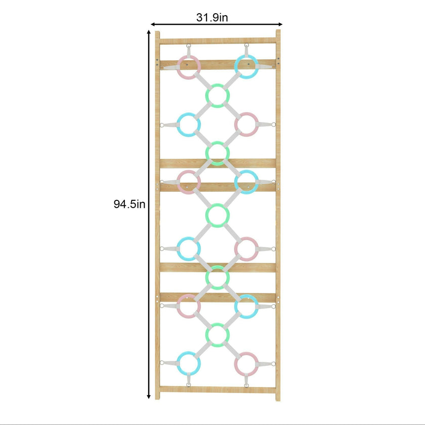 Ring Wall Panel Add-On for 95" Walnut Modular Swedish Ladder | Indoor Climbing Wall for Kids