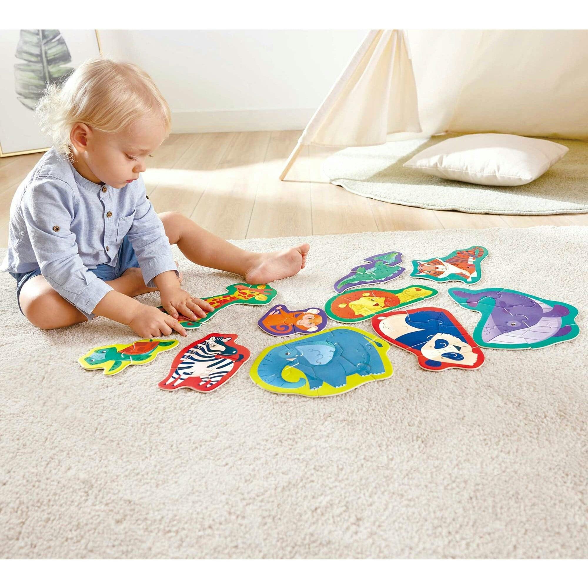 Hape: Jungle Friends Puzzle - 10 Mini Animal Shaped Puzzles